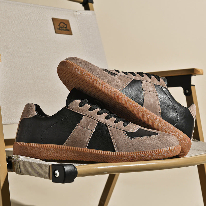 Chaussures sport rétro en cuir de porc et toile japonaise , style décontracté