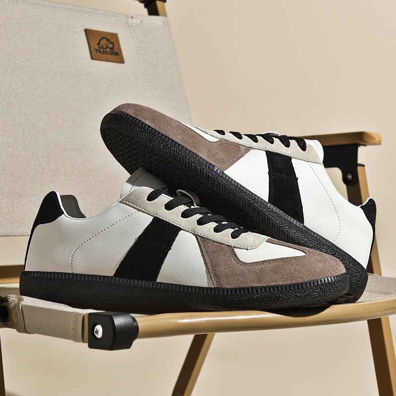 Chaussures sport rétro en cuir de porc et toile japonaise , style décontracté