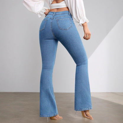 Jean évasé taille haute extensible pour femme