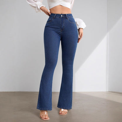 Jean évasé taille haute extensible pour femme