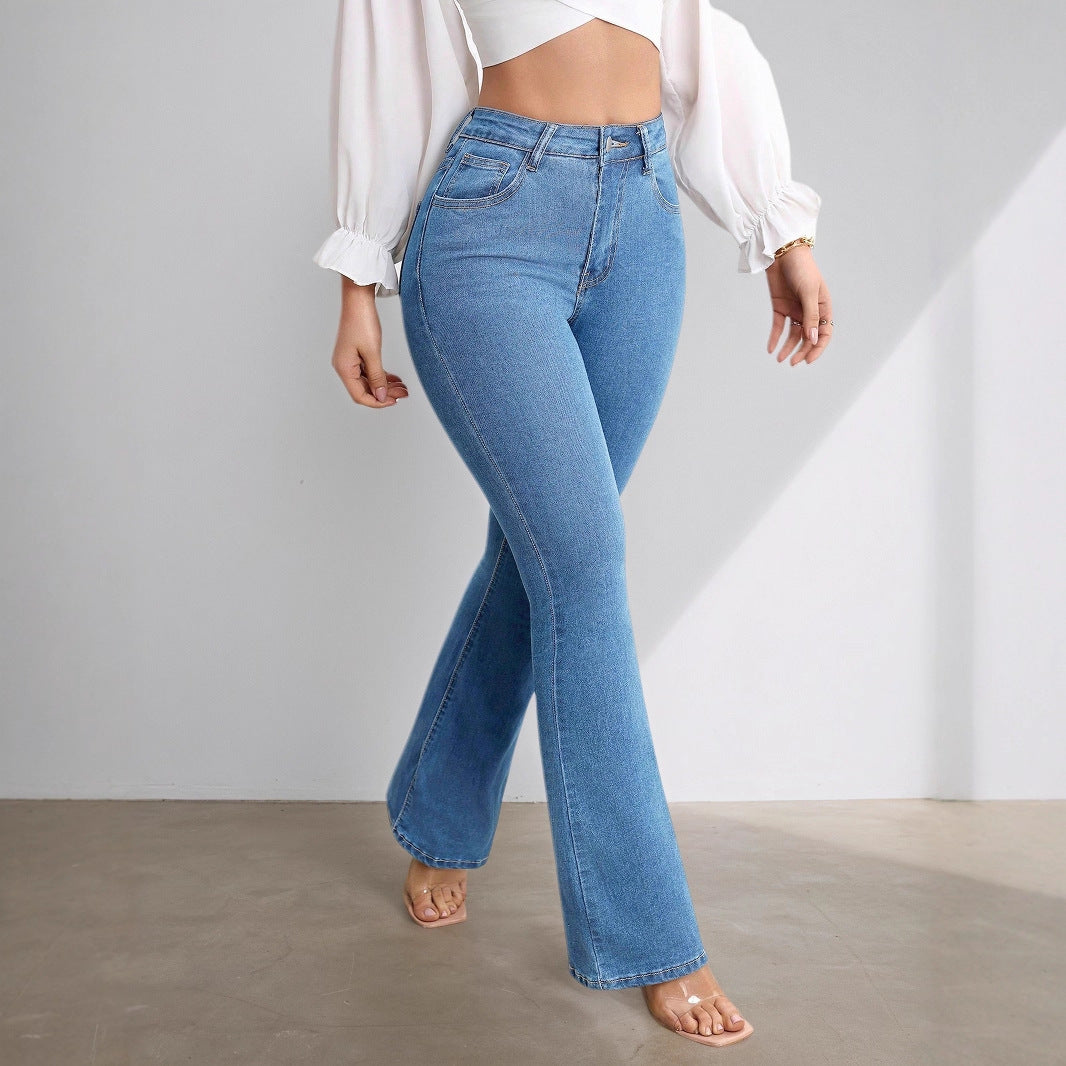 Jean évasé taille haute extensible pour femme