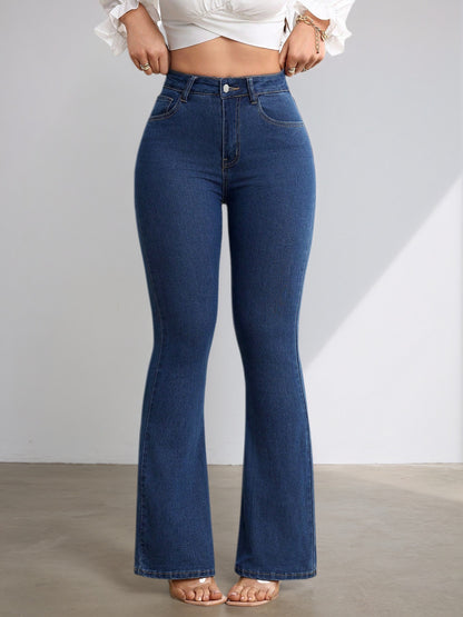 Jean évasé taille haute extensible pour femme
