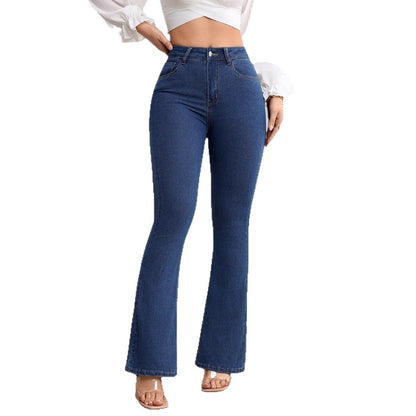 Jean évasé taille haute extensible pour femme