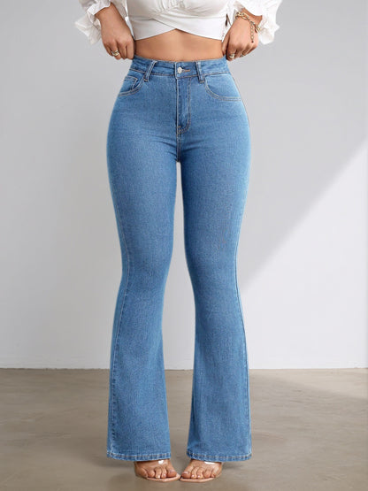 Jean évasé taille haute extensible pour femme