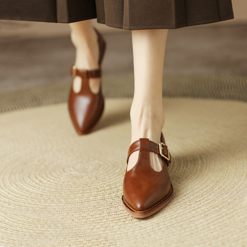 Chaussures britanniques en cuir souple à talons épais