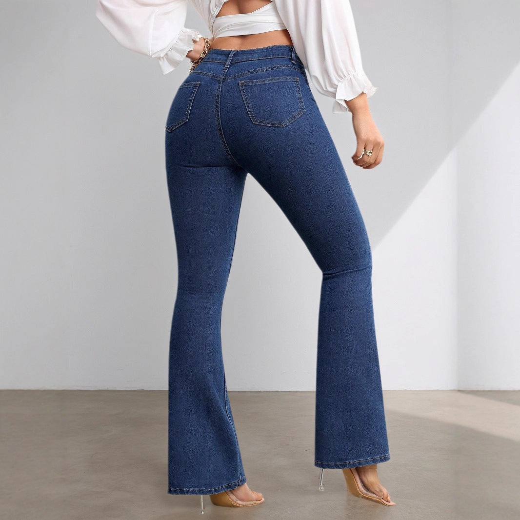 Jean évasé taille haute extensible pour femme