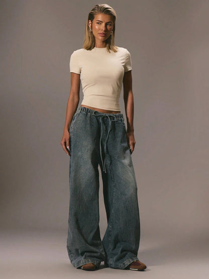 Pantalon en denim à cordon