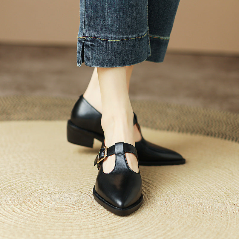 Chaussures britanniques en cuir souple à talons épais